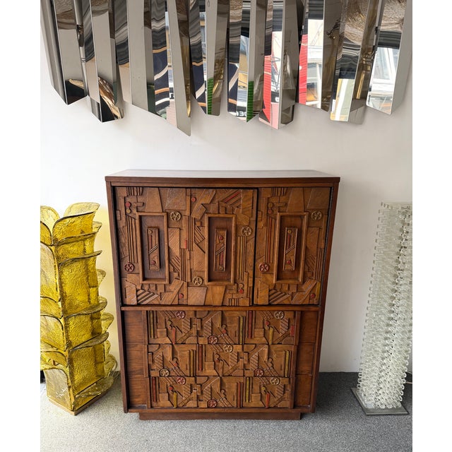 Lane Furniture Mid-Century Modern Brutalist Wood Sculpture Cabinet by Lane. Usa, 1970s For Sale - Image 4 of 15