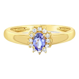 Tanzanite Diamond Halo Ring .61cttw 14k Yellow Gold, Size 6 For Sale
