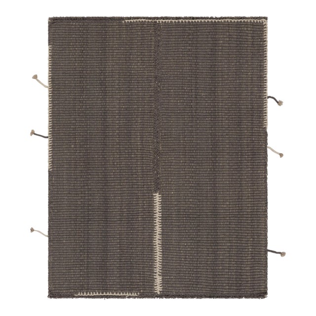 Rug & Kilim's Accent Kilim, Gray Textural Stripes With Beige Accents For Sale