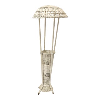 Wicker Standing Floor Lamp Early 20th Century with Flower Vase Insert Base For Sale