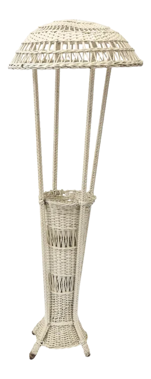 Wicker Standing Floor Lamp Early 20th Century with Flower Vase Insert Base
