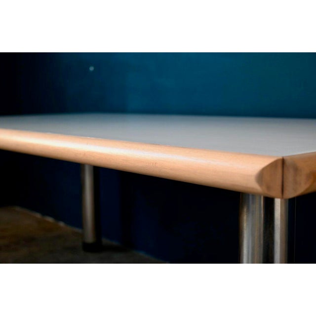 Large Swiss Wood and Chrome Feet Rectangular Table, 1980s For Sale - Image 15 of 18