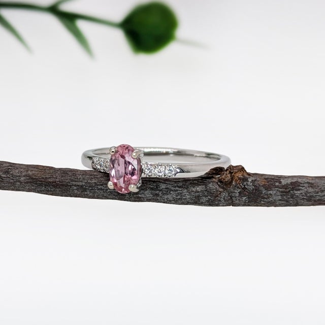 Dainty Imperial Topaz Ring w Natural Diamond Accents in Solid 14K Gold | OV 6x4 For Sale - Image 4 of 6