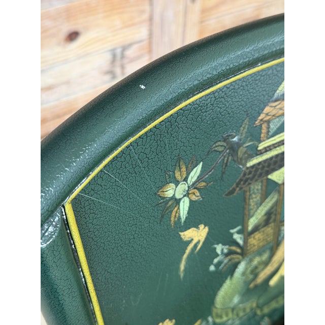 Vintage Maitland-Smith Hand-Painted Chinoiserie Armchair With Custom Palm Cushion For Sale In Naples, FL - Image 6 of 12
