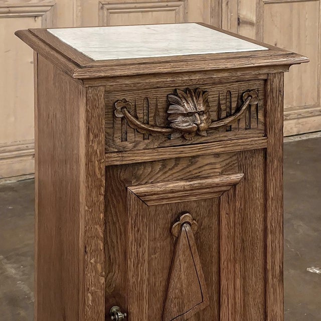 Rustic Antique Neoclassical Marble Top Nightstand ~ Pedestal For Sale - Image 11 of 18