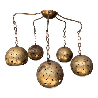 1950s Brass Globe Chandelier For Sale