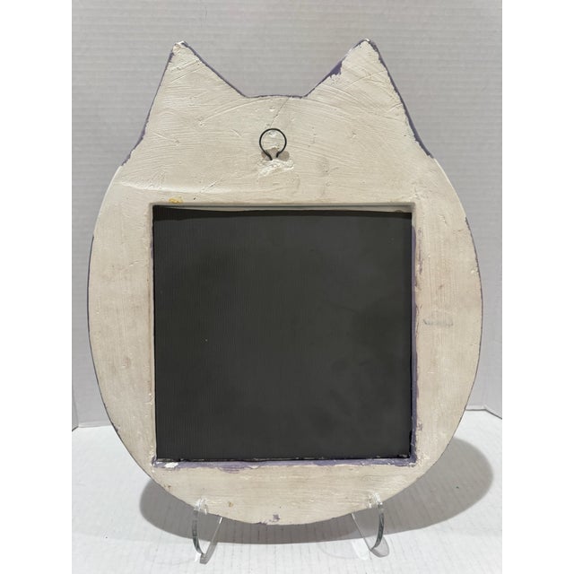 Lavender Vintage 1981 m.p. Ent. Whimsical Cat Wall Mirror Lavender Ceramic Folk Art For Sale - Image 8 of 11