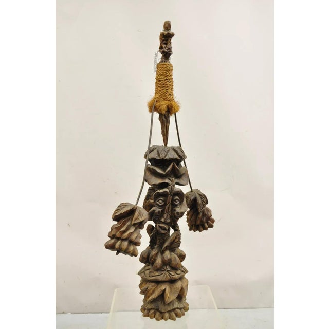 Late 20th Century Primitive Carved Wood Figural Tiki Totem Kinetic Wobbly Balancing Art Sculpture For Sale - Image 10 of 11