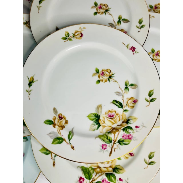 Ceramic 1950s Lynmore Golden Rose Dinner Plates - Set of 10 For Sale - Image 7 of 11