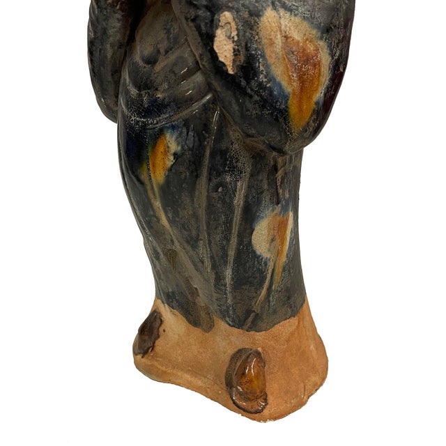 Vintage Chinese Tang Tri-Colored Glazed Tomb Ceramic Statue For Sale - Image 9 of 10