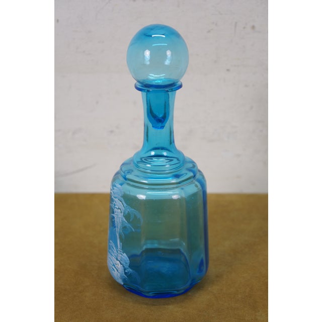 Colony Glass Vintage 4pc Blue Art Glass Decanter Pitcher Vase Votive Holder Mary Gregory For Sale - Image 4 of 18
