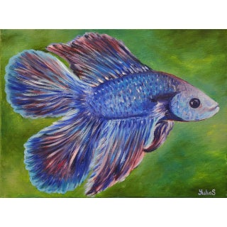 Yulias - Vibrant Betta, Oil on Canvas For Sale
