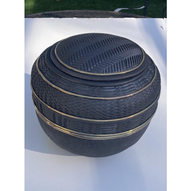 Candone Wharton Raku Basketweave Patterned Lidded Vessel For Sale - Image 10 of 12