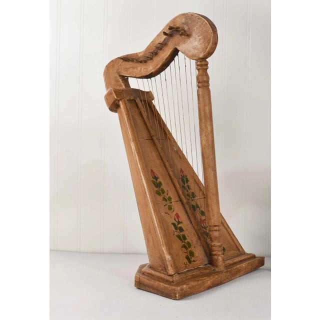 Vintage Decorative Celtic Table Harp Carved Painted distressed, with floral decoration on a stepped base. A perfect home...