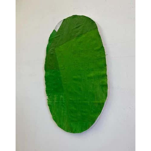 Modern Oval Cut-Out (Green) Painting, Oil and Wax on Linen, Modern, 2022 For Sale - Image 3 of 5