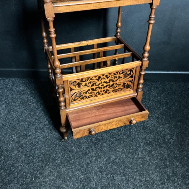 Wood Victorian Burr Walnut Whatnot, Canterbury, 1865 For Sale - Image 7 of 8