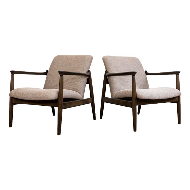 Mid-Century Armchairs GFM-64 by Edmund Homa with Upholstery from Kvadrat, Poland, 1960s, Set of 2 For Sale