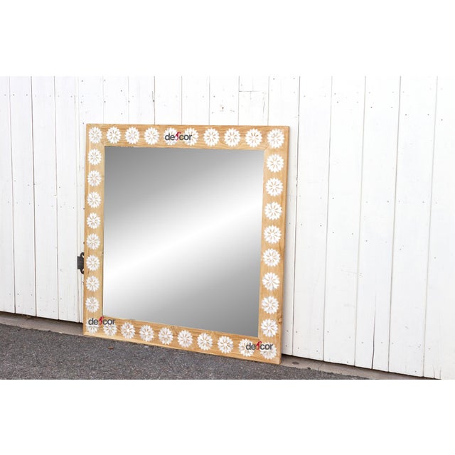 1990s Square Bleached Blossom Mother of Pearl Inlay Mirror For Sale - Image 5 of 9
