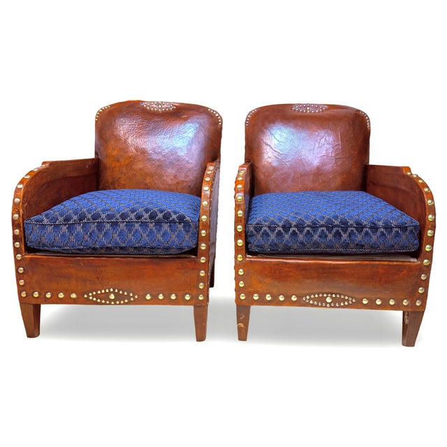 French Art Deco Leather Studded Club Chairs. 1930's France For Sale - Image 11 of 12