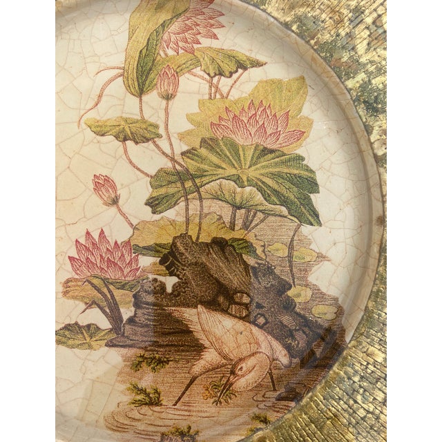 Gold Vintage Lesley Roy Hand Made Decorator Reverse Painted Glass Plate For Sale - Image 8 of 10