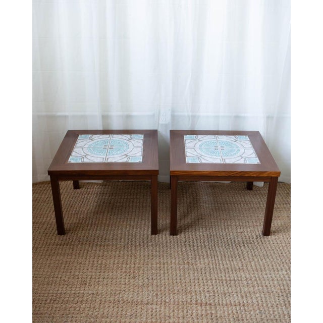 Mid-Century Modern 1970s Danish Modern Rosewood and Tile Side Tables - A Pair For Sale - Image 3 of 11