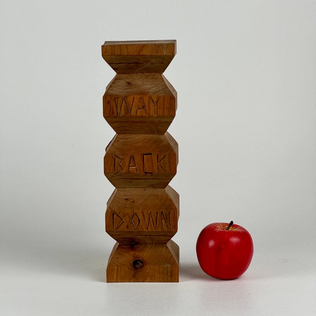 Folk Art 1940s Folk Art Carved Wooden Sculpture in Architectural Geometric Form With Carved Words, Signed For Sale - Image 3 of 8