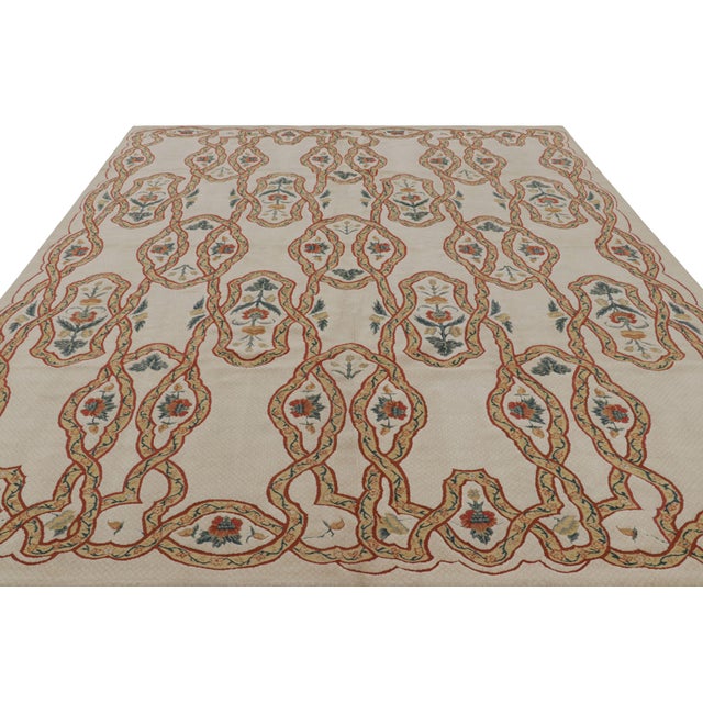 2010s Rug & Kilim’s Tudor Style Rug in Beige-Cream With Geometric and Floral Patterns For Sale - Image 5 of 7