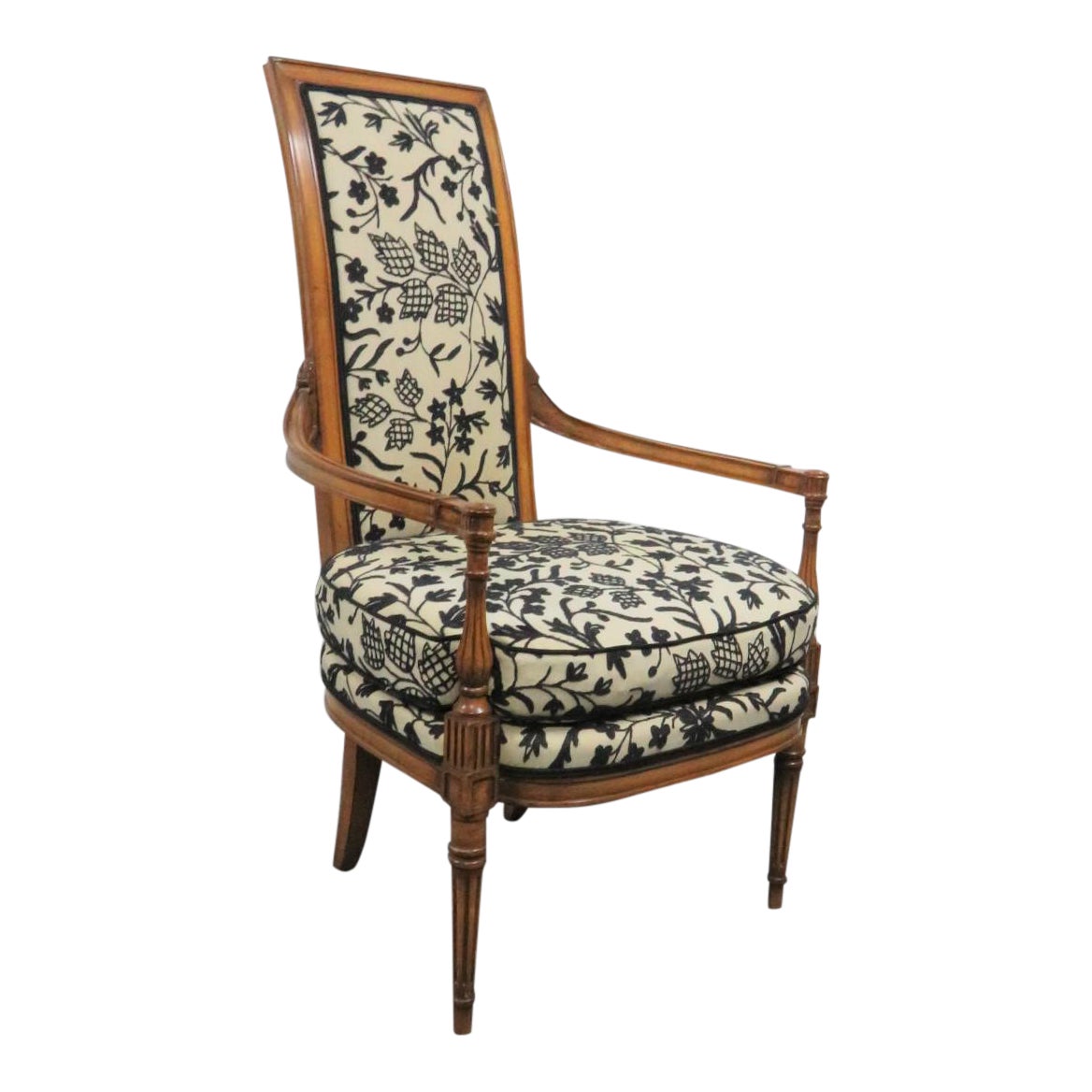 French Style Cream and Black Patterned Crewel Armchair Chairish