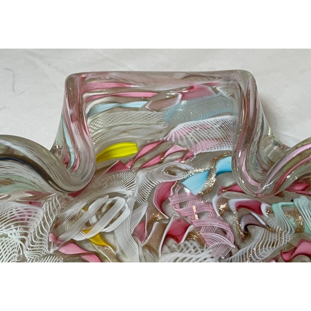 1970s Large Vintage Hand Blown Murano Glass Cigarette Cigar Ashtray Italy Latticino For Sale - Image 5 of 13