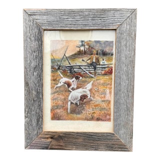 Framed 1920s w.c. Vincent Watercolor Painting Hunt Scene Brittany Spaniels Dogs For Sale