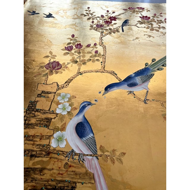 Not Yet Made - Made To Order Hand Painted Gold Leaf Wallpaper With Birds & Floral Chinoiserie Design, Luxury Oriental Wallcovering, Custom Made Decorative Wall Mural For Sale - Image 5 of 13