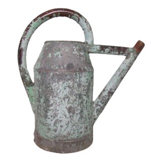Antique French Rustic Painted Watering Can For Sale
