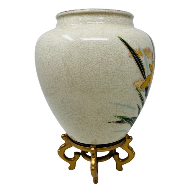 Ceramic Vintage 1980s Japanese Porcelain 7.5-Inch Ovoid Iris and Kingfisher Vase For Sale - Image 7 of 13