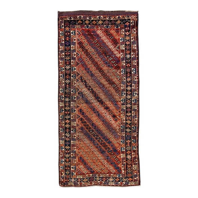 Rust Vintage Kurd Handmade Geometric Designed Wool Runner For Sale