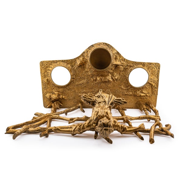 Early 20th Century Reproduction Gilt Bronze Hand-Cut Crystal Inkwell After Demetre H.Chiparus For Sale In Chicago - Image 6 of 18