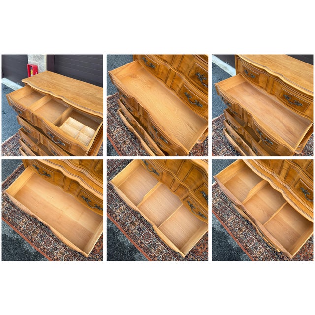 Thomasville Late 20th Century Monumental Thomasville French Louis XV Maple & Burl Wood 6 Drawer Chest on Chest Highboy Dresser For Sale - Image 4 of 16