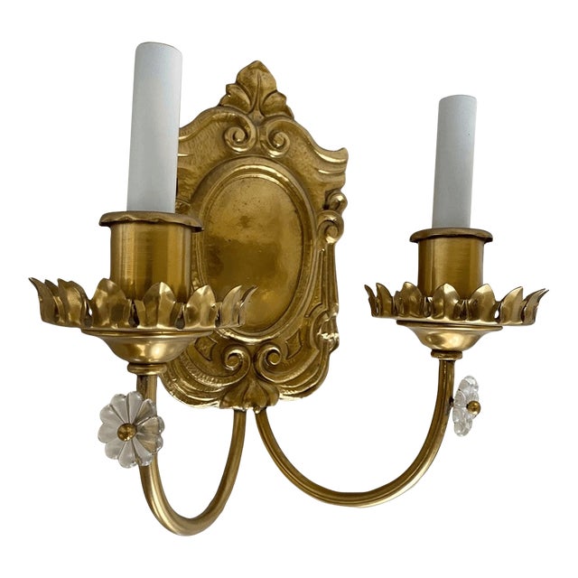 Antique Brass Wall Sconce Baroque Style Two Light For Sale