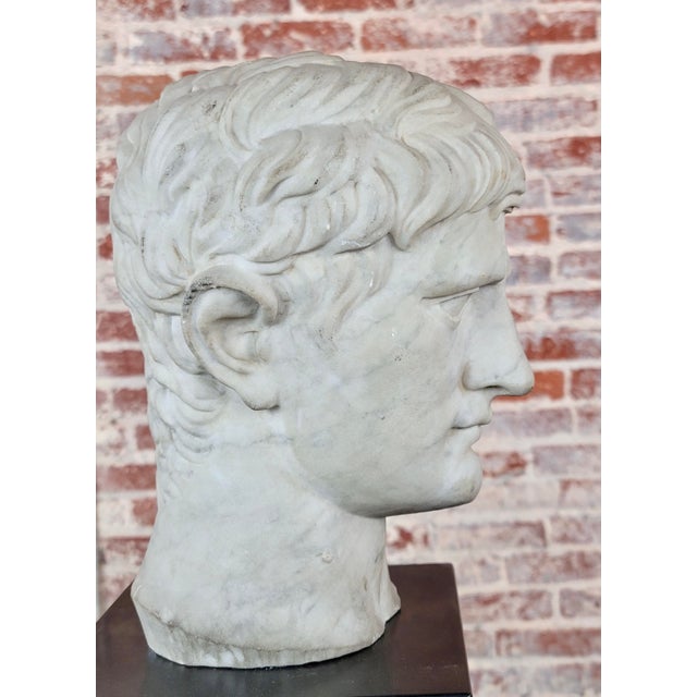 18th Century Antique Marble Head of a Roman Emperor With Stand For Sale - Image 5 of 10