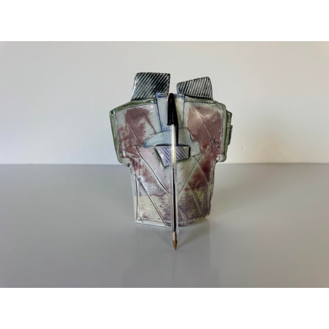 1980’s Vintage Handmade Abstract Design Art Ceramic Vase , Unsigned For Sale - Image 9 of 12