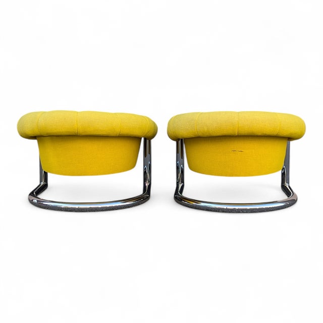 Pair of 1970s Channel-Back Barrel Lounge Chairs, Chrome Cantilever Base For Sale - Image 12 of 14