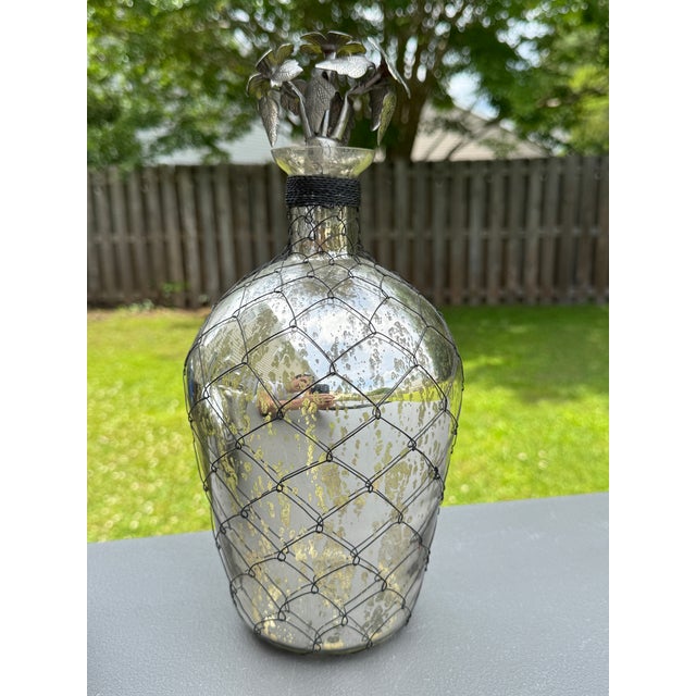 1990s Mercury Glass Decanters With Stoppers + Lidded Ginger Jar - Set of 4 For Sale - Image 9 of 12