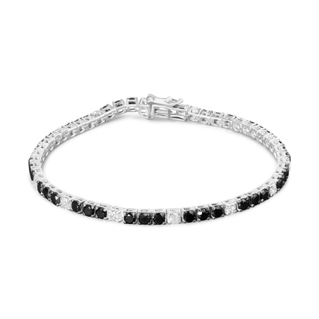 .925 Sterling Silver 6.0 Cttw Black and White Diamond Tennis Bracelet (I-J Color, I2-I3 Clarity) - 7 For Sale