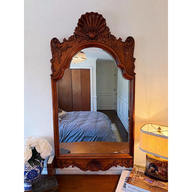 Traditional Mid-20th Century Georgian Style Carved Mahogany Wall Mirror For Sale - Image 3 of 6