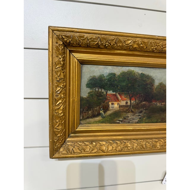 19th Century Oil on Canvas Cottage by the Stream For Sale - Image 5 of 6