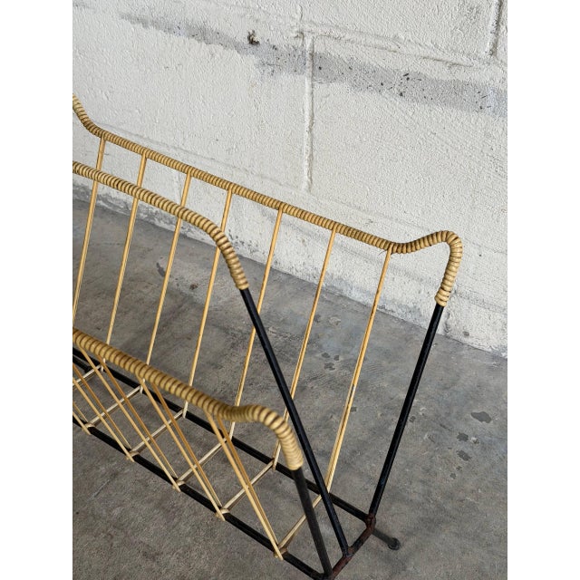 Mid-Century Modern Danish Metal Magazine Holder With Woven Vinyl String Rack Mid-Century Modern 1950s For Sale - Image 3 of 9