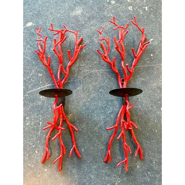 Elevate your coastal or Hollywood Regency-inspired home with this vibrant pair of vintage coral branch wall sconces. These...