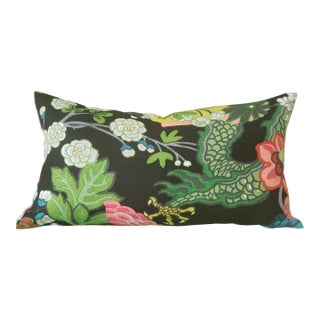 Contemporary Chinoiserie Schumacher Chiang Mai Lumbar Pillow in Ebony For Sale