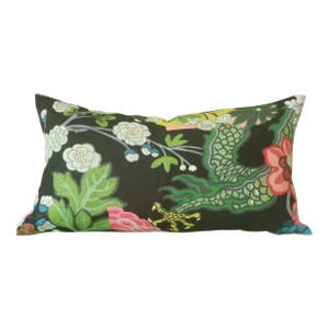 Contemporary Chinoiserie Schumacher Chiang Mai Lumbar Pillow in Ebony