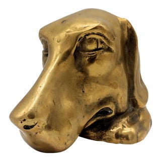 Mid-Century Brass Hound Dog Head Bookend For Sale