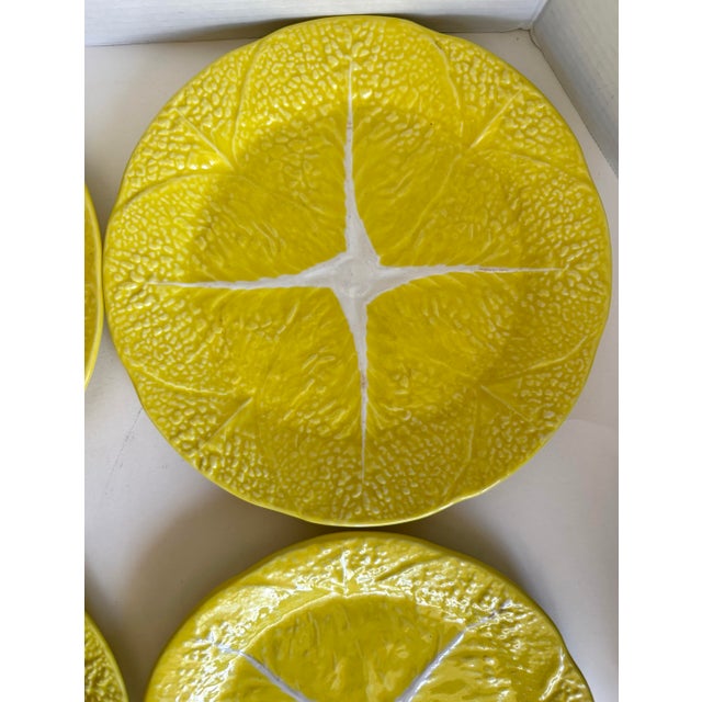 Rustic European Mid-Century Secla Portuguese Yellow Majolica Cabbage Leaf Plates – Set of 4 For Sale - Image 3 of 10